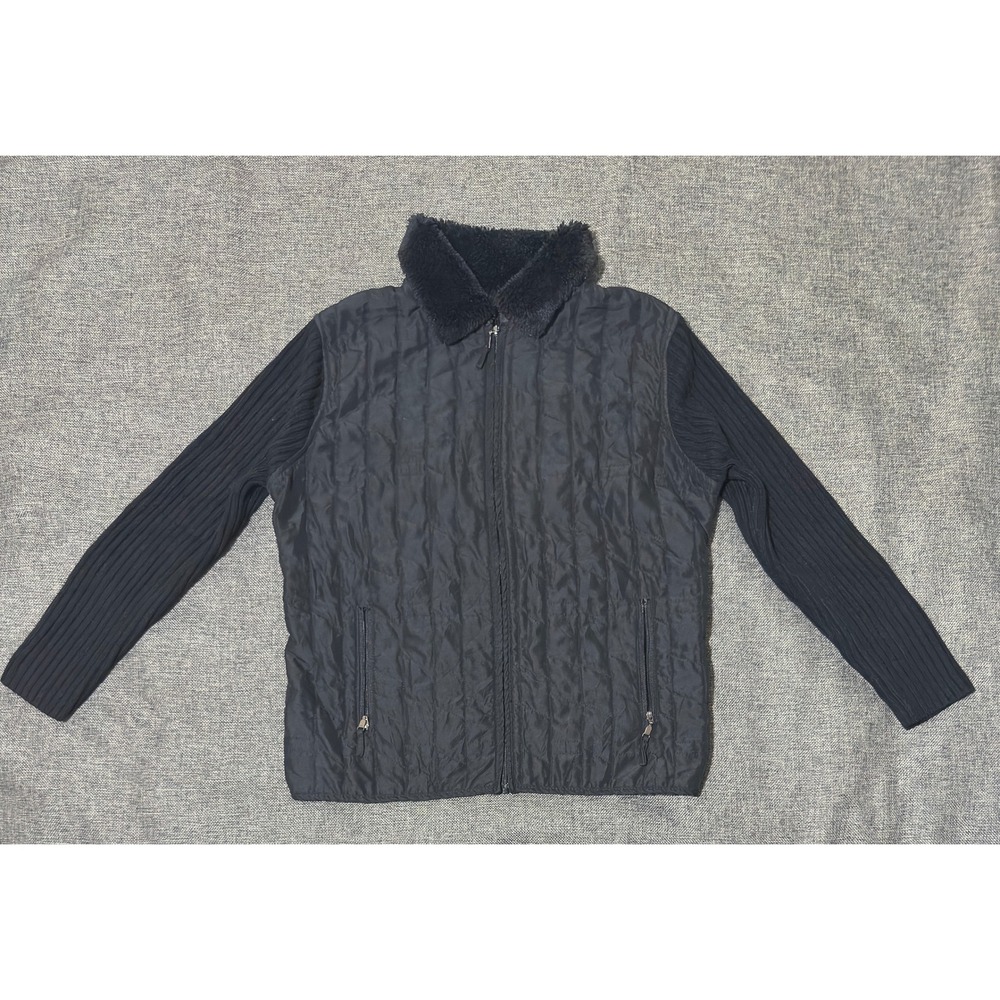 Effeci Woman Womens Large Jacket Quilted Faux Fur Collar Knit Sleeve Black